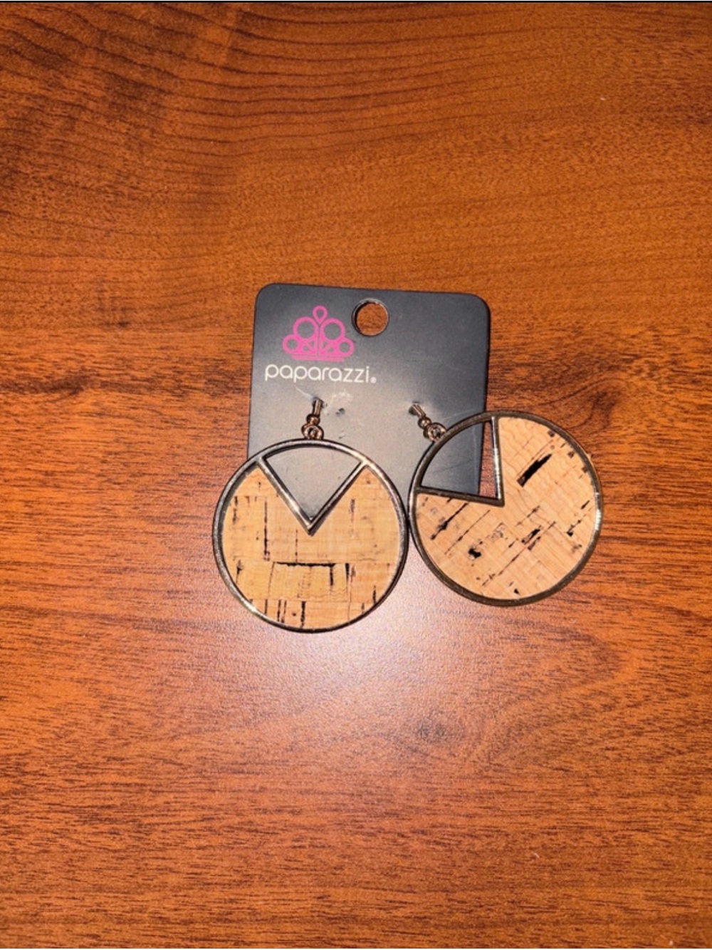 paparazzi Natural Cork Circle Drop Earrings with Brass Accents - Tan
